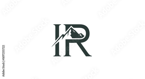 Elegant logo design featuring intertwined letters 'I' and 'R' with mountain silhouette