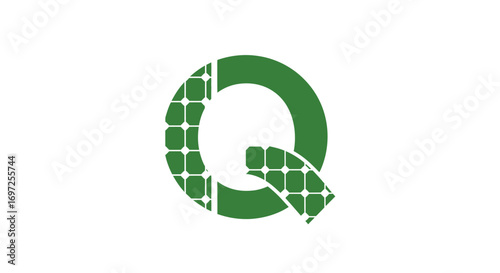 Symbolic green letter Q with solar panel texture for eco-friendly brand identity