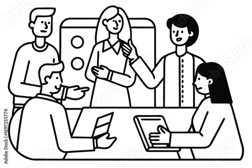 Flat Design Illustration of Online Collaboration and Virtual Teamwork