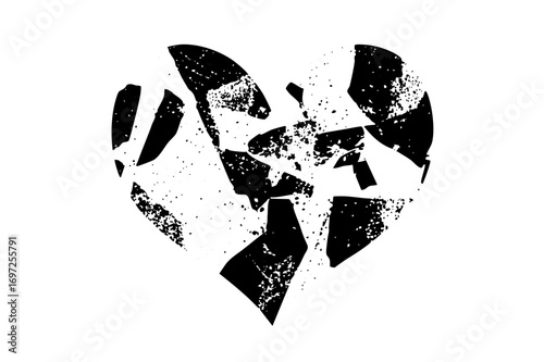 Vector Fragmented black heart conveys brokenness and distress.