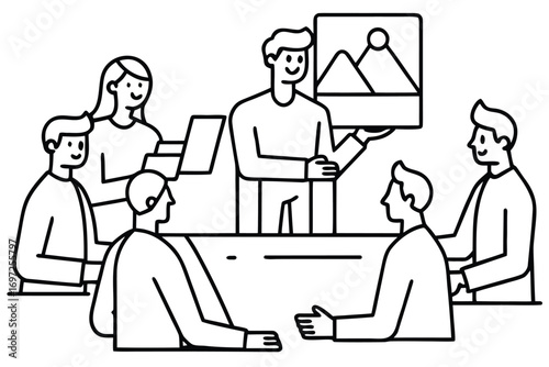 Flat Design Illustration of Online Collaboration and Virtual Teamwork