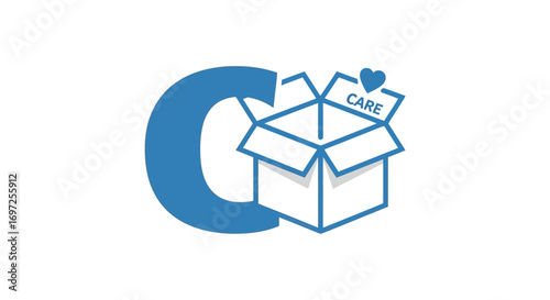 Conceptual illustration featuring a stylized letter C and a box symbolizing caring support and