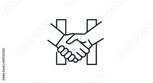 Handshake forming letter H outline logo concept, representing partnership, deal and cooperation