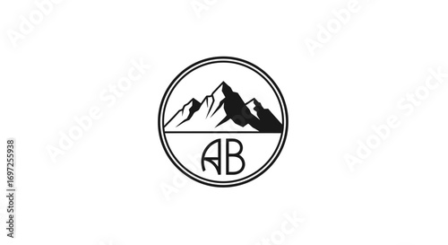 Majestic mountain range in a minimalist circle logo design offering an alpine feel with letter