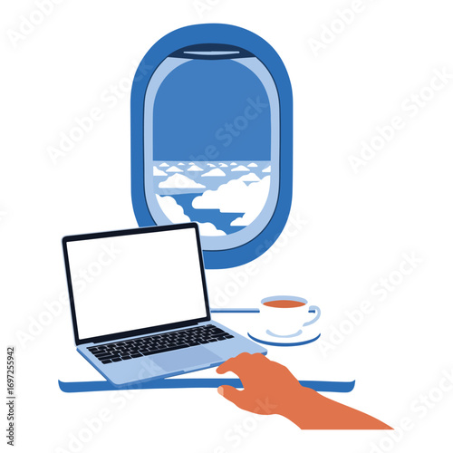Working on Plane With Laptop and Coffee