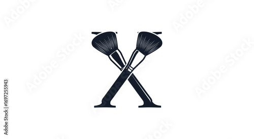 Stylized emblem with crossed makeup brushes forming letter X for beauty brand identity