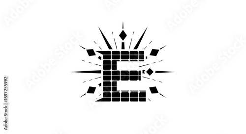 Geometric pixelated letter E logo with radiating spikes creates a futuristic and abstract design
