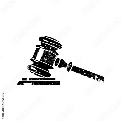 Vector Black gavel on a sound block represents justice and legal proceedings.