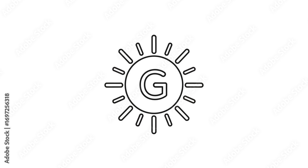 Fototapeta premium Stylized letter G encapsulated in a radiant sun, representing positivity and growth concept