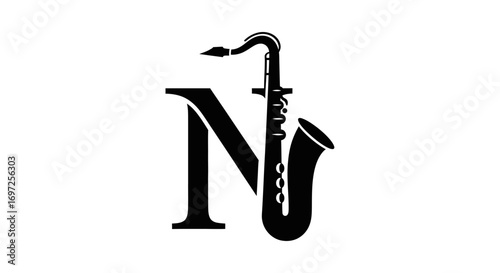 Elegant letter N and saxophone hybrid design offering a blend of typography and music instrument