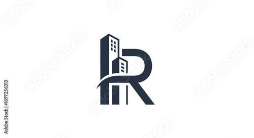 Innovative 'R' Lettermark Design with Building Silhouette for Real Estate Ventures