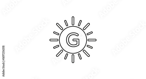 Stylized letter G encapsulated in a radiant sun, representing positivity and growth concept