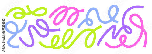 Abstract Color Lines Shapes. Vector Wave Design Elements. Swirl Squiggle Geometric Graphic. Dynamic Organic Lines Set Isolated on a Background