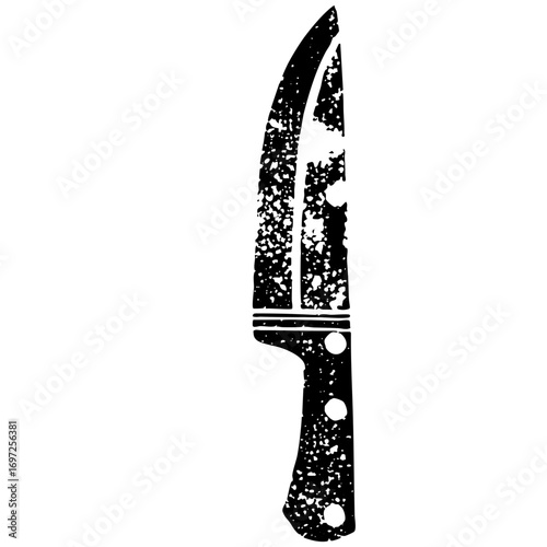 Vector Detailed black silhouette of a kitchen knife with a textured handle.