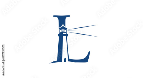 Stylized L letter incorporating a maritime lighthouse nautical guidance emblem