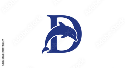 Elegant maritime themed logo featuring the letter D integrated with a playful dolphin silhouette