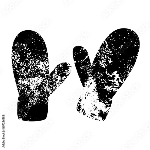 Vector Black mittens with distressed texture