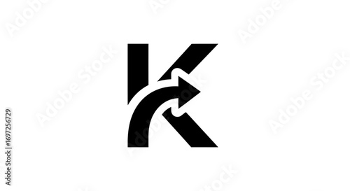 Bold initial K logo with arrow trajectory vector graphic showcasing streamlined navigation