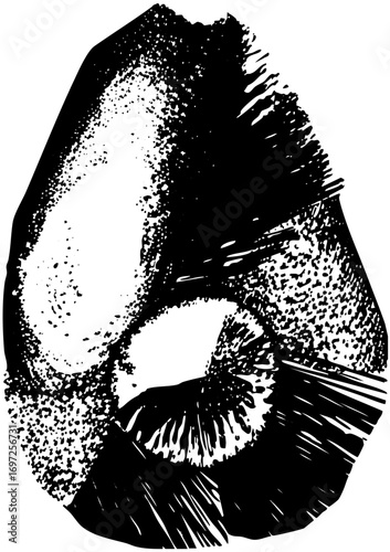 Vector Dramatic lips with textured shading and bold lines.