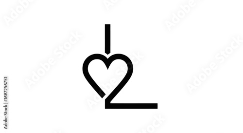 Abstract heart symbol descending vertical line intersects horizontal line, forming "L" shape