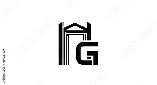 Elegant initial logo design featuring 'H' as architectural structure and bold 'G' letter