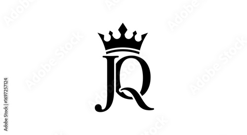 Elegant JQ Monogram Logo with Crown Symbol for Royal Branding and Design applications
