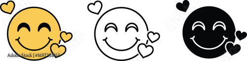 Joyful smiley face surrounded by floating hearts, conveying love and happiness