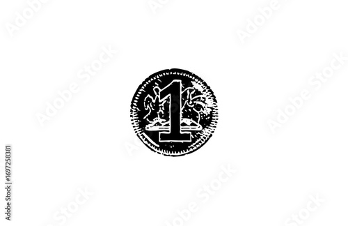 Vector Vintage coin featuring a prominent number one.