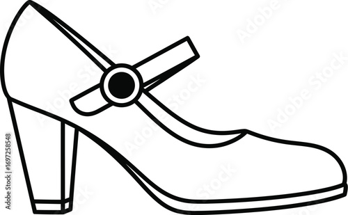 Elegant outline of a classic Mary Jane high heel shoe with a decorative buckle