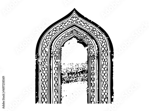 Vector Intricate arched doorway with geometric .