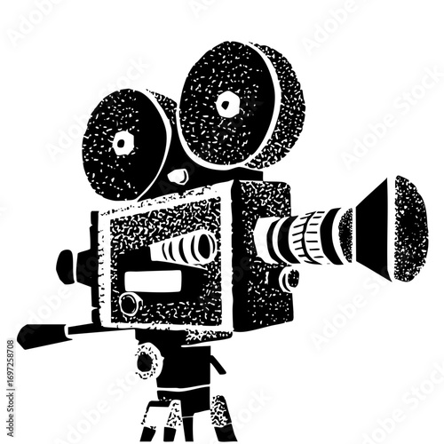 Vector Vintage film camera operated by a person .