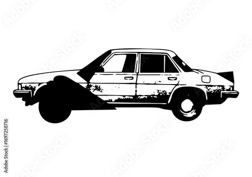 Vector Vintage sedan showcases a classic automobile side view.