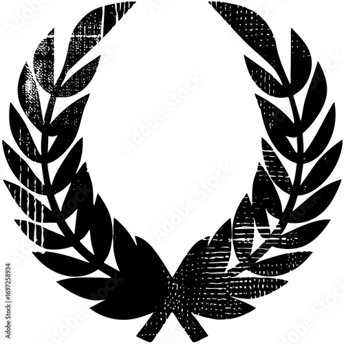 Vector Elegant laurel wreath with textured foliage.