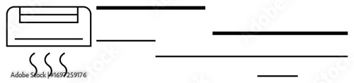 Wall air conditioner emitting wavy air currents. Ideal for climate control, home comfort, energy efficiency, modern living, technology, temperature regulation, simple flat metaphor