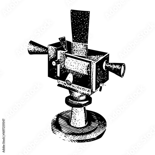 Vector Vintage film camera on a tripod base.