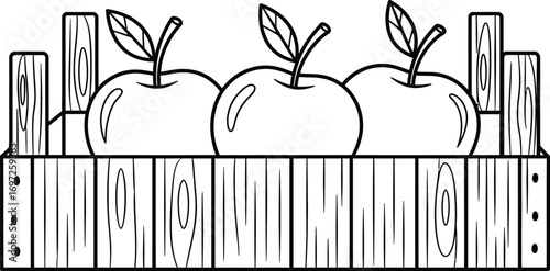 Fresh apples in a wooden crate, ready for harvest or sale