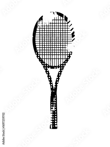 Vector Black tennis racket with textured details.