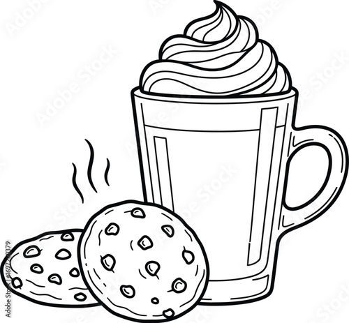 Warm, comforting hot chocolate with whipped cream and delicious cookies, perfect for a cozy treat.
