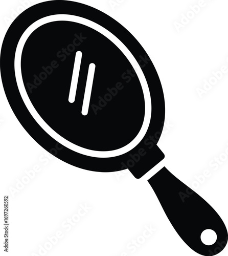 Elegant oval hand mirror with a reflective surface, simple black silhouette