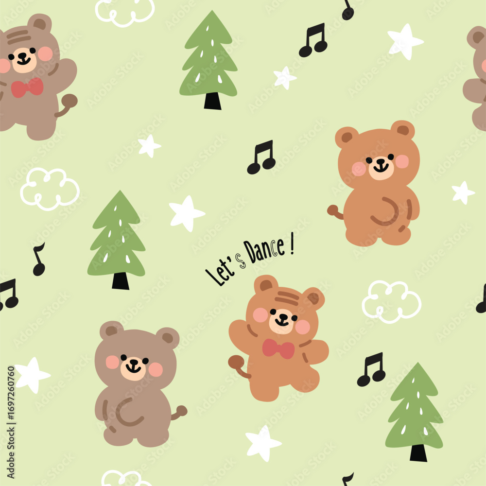 Fototapeta premium Playful Bear Cartoon Vector Seamless Illustration