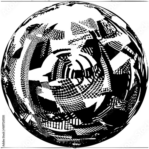 Vector Detailed of a cityscape within a spherical form.