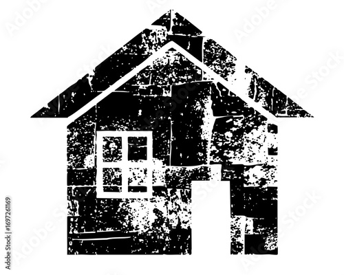 Vector Distressed house depicts a simple home silhouette.