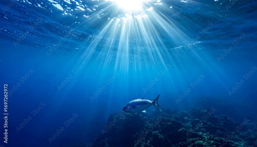Fototapeta premium Underwater Sunlight Piercing the Ocean