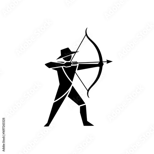Archer aiming with bow and arrow vector icon representing hunting, medieval sport, and archery competition