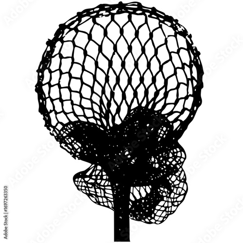 Vector Intricate mesh head silhouette depicts abstract human form.