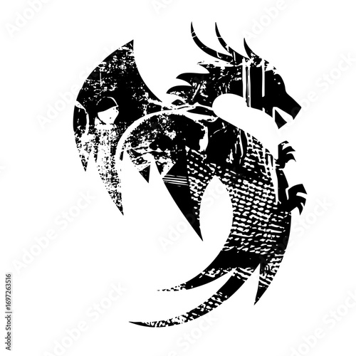 Vector Dynamic dragon features a stylized powerful creature in black.