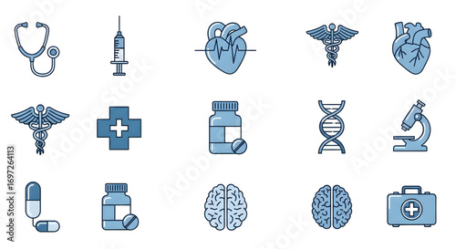 Collection of Medical Icons and Symbols in a Clean Vector Style
