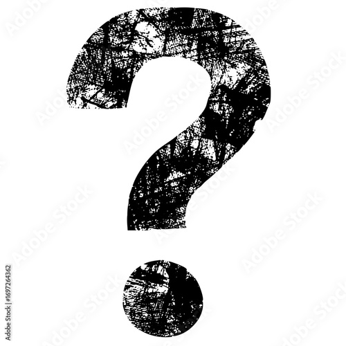Vector Distressed black question mark with textured surface.