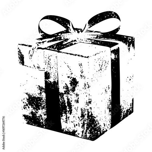 Vector Distressed gift box with ribbon