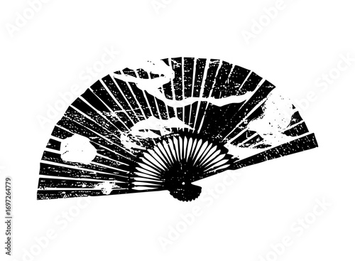 Vector Elegant fan with radiating lines and textured details.